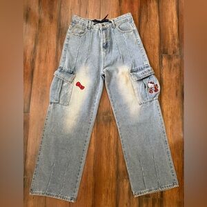 Sanrio Hello Kitty Y2K Cargo Pants Denim Streetwear Junior Girl Size XL